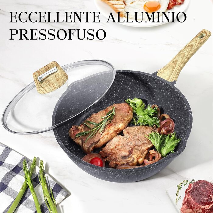 Wok-сковорода GiPP з високим бортиком, 24 см, керамічне антипригарне покриття, з кришкою, 4.3 л, для всіх типів плит, білий (сірий), PFOS/PFOA-free