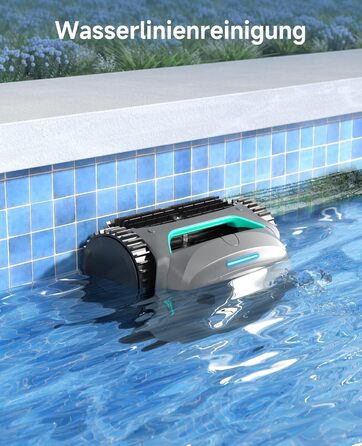 Робот-пилосос для басейну WYBOT C2: акумуляторний, для вбудованих басейнів до 150㎡, подвійне фільтрування, потужний двигун, чистка дна та стін, 180 хвилин роботи, керування через додаток (чорно-зелений-сірий)