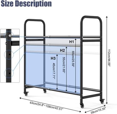 Стійка для шин BAOYOUNI на 4 шини/диски, 2 яруси, регульована, на колесах, для гаража, складу, майстерні, 57,2 x 37,3 x 114,6 см