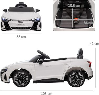 Електромобіль для дітей HOMCOM Audi RS e-tron GT з пультом, ременем безпеки, звуками, фарами, 3-5 років, білий