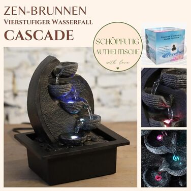 Джерело води Zen'Light Zimmerbrunnen V2 з 4 рівнями, імітація натурального каменю та кольоровим LED-підсвічуванням. Сучасна декор для столу, ідеально для медитації та релаксації. Висота 26 см. Унікальний дизайн.