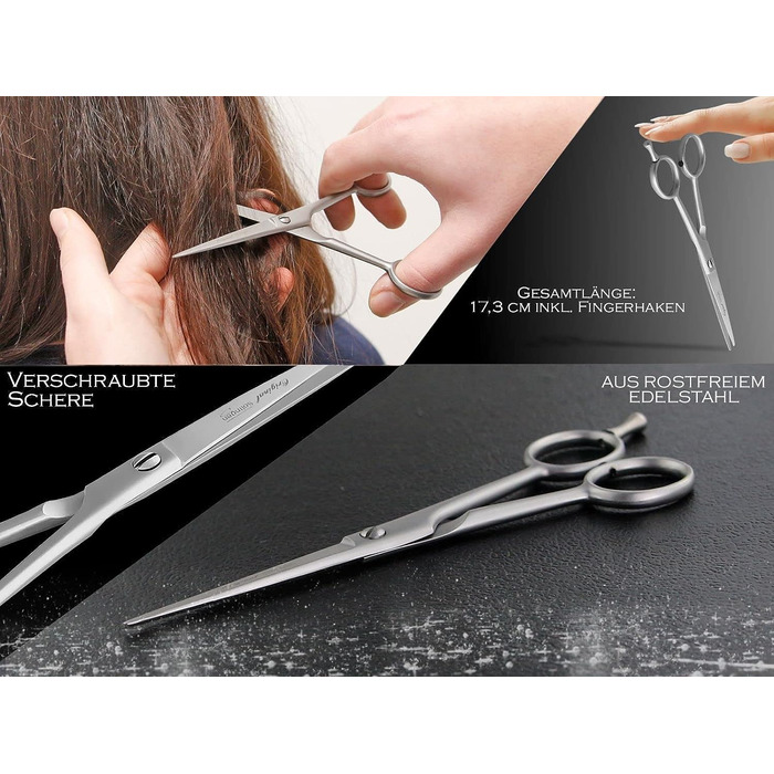 Ножиці для волосся Solingen, гострий зріз, мікрозазубрини, зроблено в Німеччині (15,24 см)