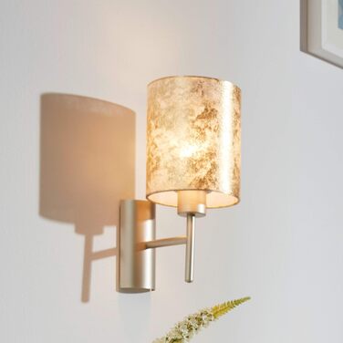 Настільна лампа EGLO Viserbella, 1 полум'я, вінтаж, приліжкова лампа зі сталі та текстилю, лампа для вітальні в кольорі шампань, золото, лампа з вимикачем, розетка E27 (настінний світильник)