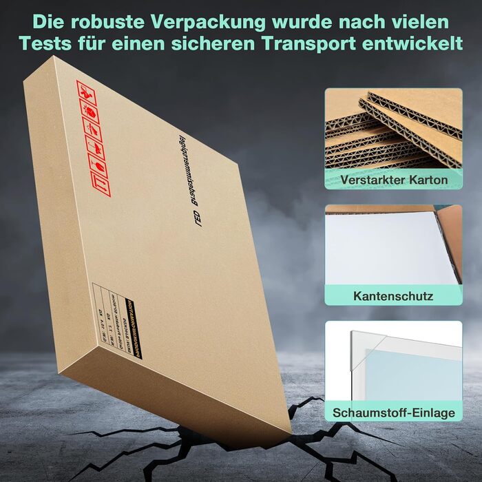 Дзеркало для ванної кімнати GIMBELEN з підсвічуванням LED, антизапар, 2 кольори світла (3000K/6500K), функція пам'яті, прямокутна форма, 50 x 70 см