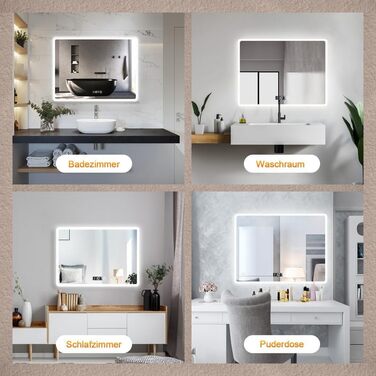 Дзеркало для ванної кімнати з підсвічуванням та годинником Boromal, 80x60 см, диммування, 3 кольори світла (3000-6500K), 2940LM