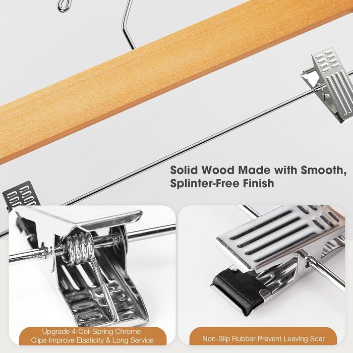 Набір дерев'яних вішалок для штанів Ulimart (24 шт.), з кліпсами, для джинсів, шортів та штанів