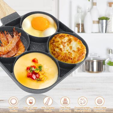Сковорода для млинців РАНДЖИМА, сковорода для смажених яєць, сковорода для млинців для сніданку з ізольованою дерев'яною ручкою для сковороди для смажених яєць з антипригарним покриттям