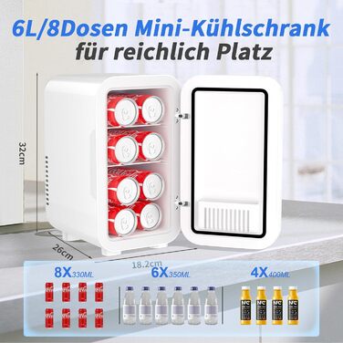 Міні-холодильник YASHE 6 л на 8 банок, портативний термоелектричний охолоджувач 220-240V AC/DC для авто, офісу, спальні та косметики, білий