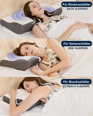 Ортопедична подушка для шиї IDEA з Memory Foam - для сну на боці, спині та животі, проти болю в шиї, 62x34.5x12/8 см