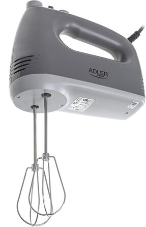 Міксер ручний ADLER 750W з насадками (вінчик, гак, лопатка, сепаратор) сірий