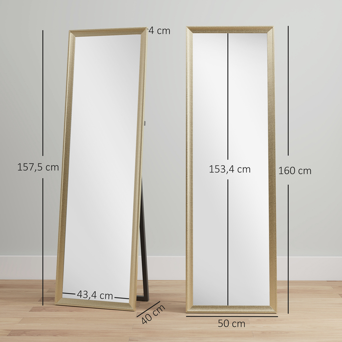 Дзеркало для всього тіла HOMCOM, гнучке у розміщенні, 160 x 50 см, золотистий колір