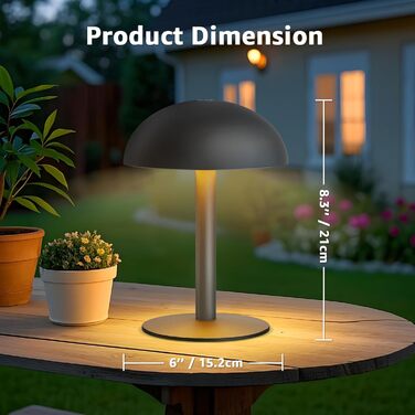 FUYO Грибний світильник без дротів - настільна лампа з сенсорним керуванням, регулюванням яскравості та функцією пам'яті, сучасний дизайн для спальні, вітальні та кемпінгу (Чорний)