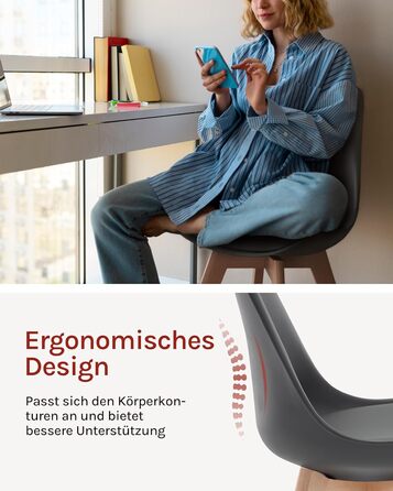 WOLTU Комплект з 4-х кухонних стільців, скандинавський дизайн, штучна шкіра, масивні дерев'яні ніжки, до 150 кг, сірий