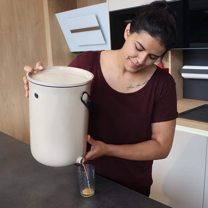 Казка Бокаші Органко 2 (9,6 літра / кухонний сміттєвий бак з переробленого пластику / стартовий набір для кухонних відходів і компостування / 1 кг активатор для ферментації (кремово-білий)