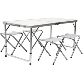 Кемпінговий стіл AMANKA Alu 120x60см - Набір розкладних столів з 4 стільцями - Розкладний стіл у 3-х напрямках з регулюванням висоти світло-сірий