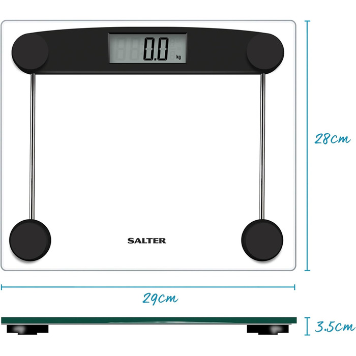 Ваги для ванної скляні Salter 9208 BK3R, цифровий дисплей, гарантія 15 років, крок 50 г, 300x250 мм