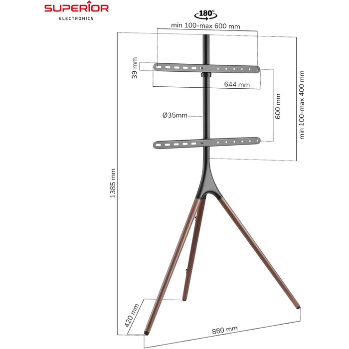 Підставка для телевізора Superior Electronics SUPSTV012 для телевізорів 42-70 дюймів, VESA 200x200, 300x200, 300x300, 400x200, 400x300, 400x400, 600x400
