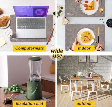 Набори підставки під тарілки Purejoy Platzsets, 6 шт., сірі, миючі, з ПУ шкіри, стійкі до ковзання та тепла, 43x30 см, для дому, кухні, обіднього столу