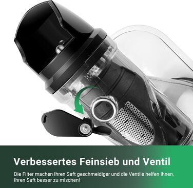Електричний соковитискач AOBOSI Slow Juicer з 2 швидкостями, для овочів та фруктів, з 8-ступеневою спіраллю, щіткою для очищення та 2 чашами, функція реверсу, сірий