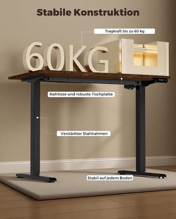 Регульований по висоті письмовий стіл 120x60 см з пам'яттю на 2 режими, стіл для домашнього офісу та геймінгу, колір вінтажний коричневий