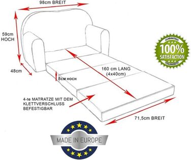 Дитяче ліжко-диван Cosmo Kindersofa 3в1 з пуфом та подушками, сірий, 168 x 98 x 59 см