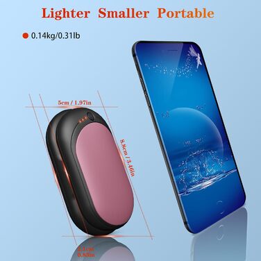 Електричний підігрівач для рук, перезаряджається, 2 шт. з акумулятором 6000mAh, USB-кабель, 3 режими нагріву, 20 годин тепла, підігрівач для кишені, для активного відпочинку взимку (чорний, рожевий)