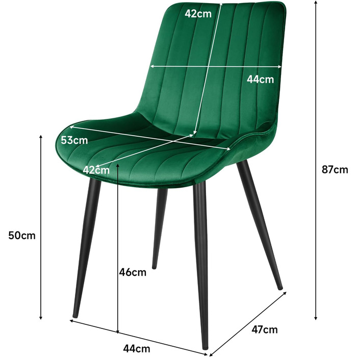 Набір обідніх стільців JIJIAN, оксамит, металеві ніжки, темно-зелений (6 шт.)