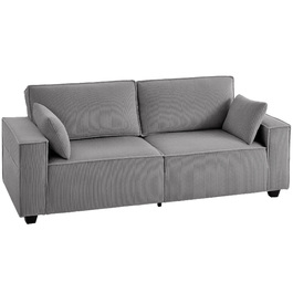Диван 3-місний 218 см, сучасний велюровий диван з пружинним блоком, широкими підлокітниками та 2 подушками, світло-сірий