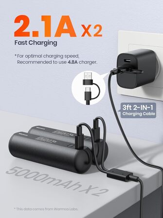 Електричні грілки для рук Warmco 2 шт., 10000 мАг, багаторазові, 3 режими нагріву, портативна батарея-грілка, чорний