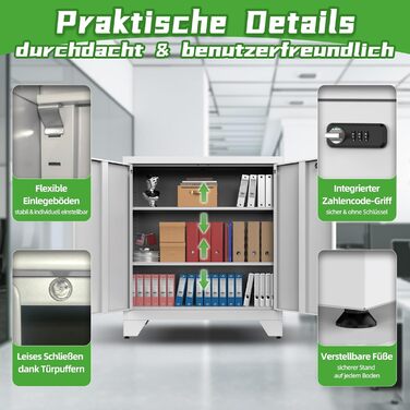 Металевий шафа-сейф для документів, 90x80x40 см, білий. Шафа для офісу, гаража, під інструменти, з комбінаційним замком, регульовані полиці