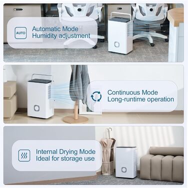 Електричний осушувач повітря для дому: 65л/день, авторежим, резервуар 4.5л з відводом, тихий осушувач для підвалу, офісу, спальні, ванної кімнати, квартири, кухні до 120м², чорний та білий