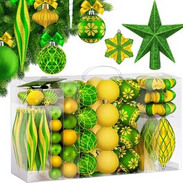 Різдвяні кулі набір з 105 предметів золотий / білий, з мереживом ялинкові кулі Пластикові не б'ються з пластиковими ялинковими кулями коробка ялинкові прикраси та прикраси для ялинки (Зелений / Золотий)