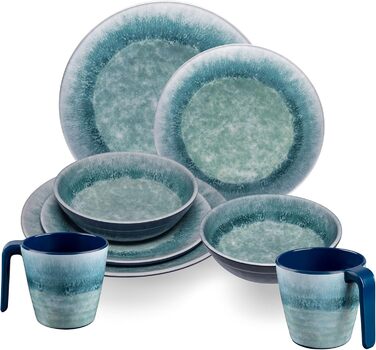 Набір посуду Melamin Adria Blue для 2 особи (8 предметів) - керамічний ефект, для кемпінгу, дому, пікніка