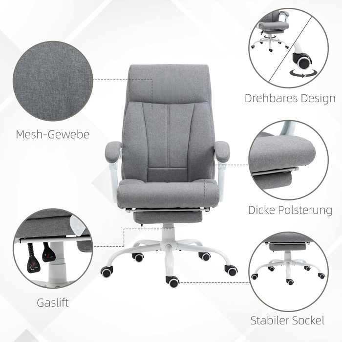 Ергономічне письмове крісло HOMCOM Office Chair з регульованою спинкою на 155° і функцією відкидання, регулюється по висоті для комфорту