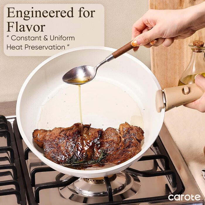 Набір посуду CAROTE 19 предметів, антипригарне покриття, кухонний набір, безпечний для духовки та холодильника, економія місця, універсальний набір, кремовий (19 шт)