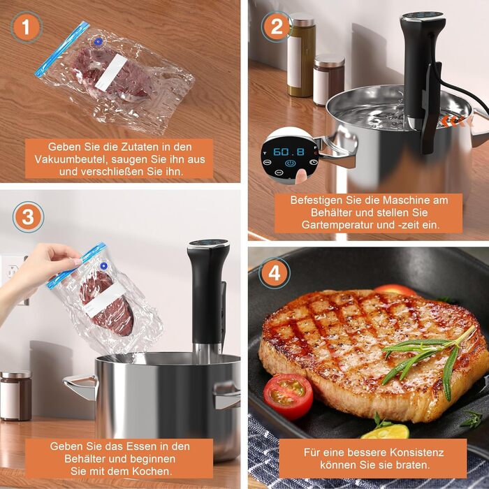 Су-від кухонний прилад Karinear | Су-від стік | APP-керування, Wi-Fi 2.4G | 1400W | 10-90°C, 1-99 хв. | 360° циркуляція