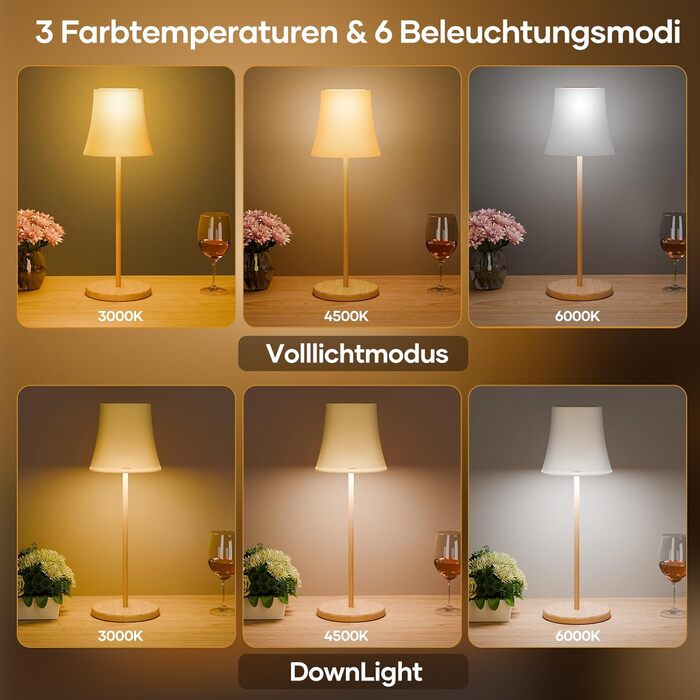 LED настільна лампа Suright бездротова з RGB, сенсорне керування, IP54, для дому та саду