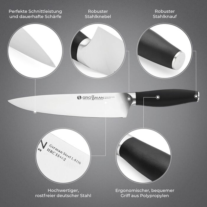 Ніж кухарський Grossman 282ON, 33 см, з нержавіючої сталі, ергономічна ручка