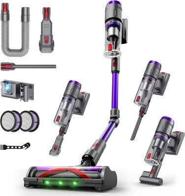 Бездротовий пилосос Circlio Akku з потужністю 600W, 58000Pa, 75 хвилин роботи, FurTornado™ Mini-насадка та станція зарядки, гнучкий згин, самостійна підставка, для килимів, твердих підлог, шерсті тварин. З щіткою для видалення кліщів NOVAX T80 Flex