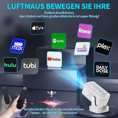 Портативний проєктор Mini Beamer 4K Full HD 1080P з Wi-Fi 6 та Bluetooth 5.2 (270° оберт, автоматична корекція трапеції, HDMI, USB, для ноутбука, білий) NT10-White