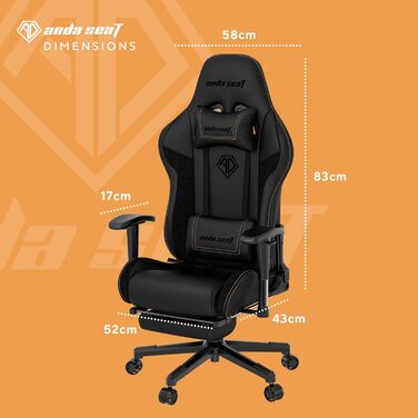 Ігрове крісло Anda Seat Jungle 2 Black з підставкою для ніг - шкіряне ігрове крісло преміум-класу, ергономічне офісне крісло з поперековою підтримкою - геймерське крісло для дорослих та підлітків