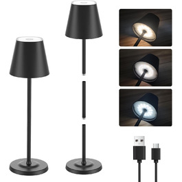 LED лампа настільна бездротова GOODEA з регулюванням висоти, 5500mAh, 3 кольори, диммування, вологостійка, з сенсорним керуванням, алюміній, для вітальні, спальні, тераси, чорна, набір 2 шт.