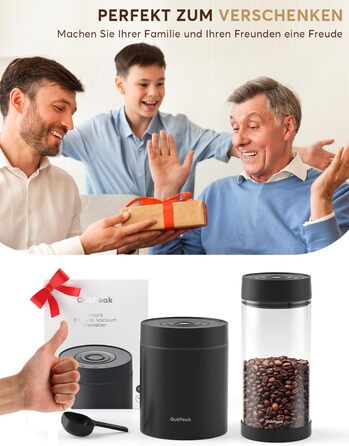 OUTPEAK Neo 2025 Kilo Auto-Vakuum-Kaffeedose: Контейнер для кави з авто-вакуумним насосом, 1,5 л, для 500 г кавових зерен, з кнопкою, з нержавіючої сталі, для бариста, подарунок (великий, матовий чорний)