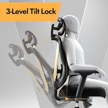 Ергономічне крісло для офісу та дому з 3D поперековою підтримкою та регульованими підлокітниками, біле (чорно-золоте)