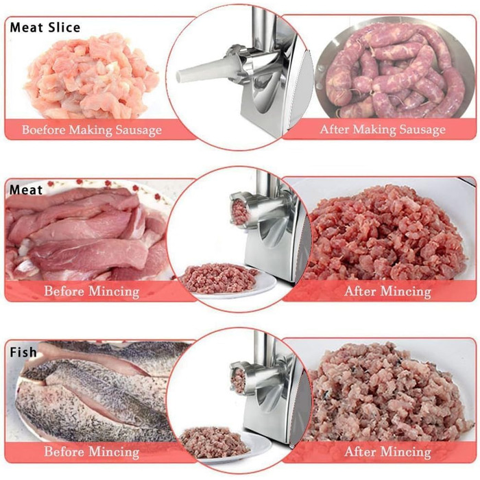 Електрична м'ясорубка та машина для ковбас 2800 Вт, з реверсом, 3 диски, набір для ковбас та куббе (біла)
