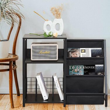 Стійка для програвача вінілу з 3-ярусним зберіганням для 200 альбомів, металевий каркас, CD та Record шафа, стійка для програвача та дерев'яна шафа для платівок для вітальні, кімнати відпочинку