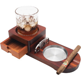 Дерев'яна попільничка для сигар, підставка для віскі-Crefun CK2631, аксесуари для сигар для чоловіків, подарунковий набір для сигар для віскі, зі знімним ящиком для попільнички, ніж для сигар і 2 тримача для сигар з ящиком