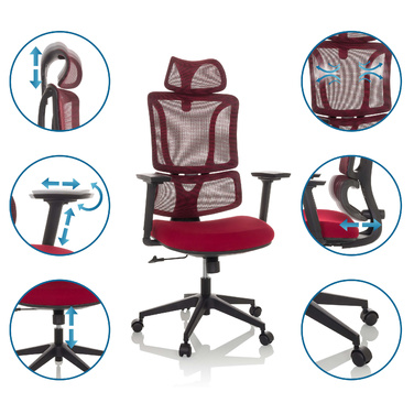 Офісний крісло / Крісло з обертанням ERGOMY, сидіння з тканини / спинка з сітчастої тканини, червоний колір, mybuero