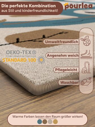 Килим для дитячої кімнати Килим для ігор Oeko-Tex Двосторонній килим для сафарі та автомобілів Вуличний килим (140 x 200 см, бежевий)