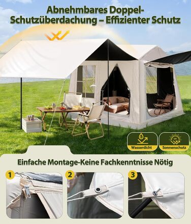Надувний кемпінговий намет Oxford 420D Glamping для 2-3 осіб з насосом, водонепроникний (3000 мм), всесезонний вітрозахисний намет з москітною сіткою